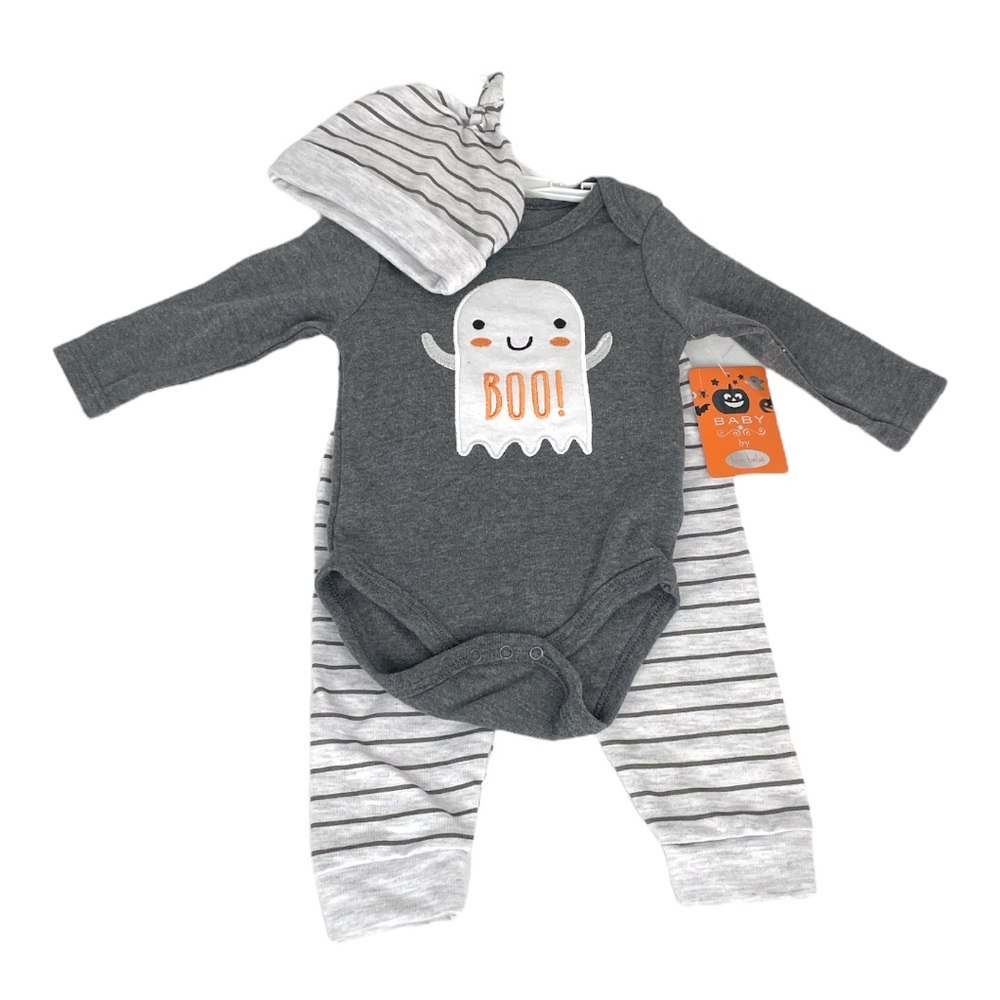 Bon Bebe’ Ghost Boo! Pajama Set Gray White Size 6-9 Months